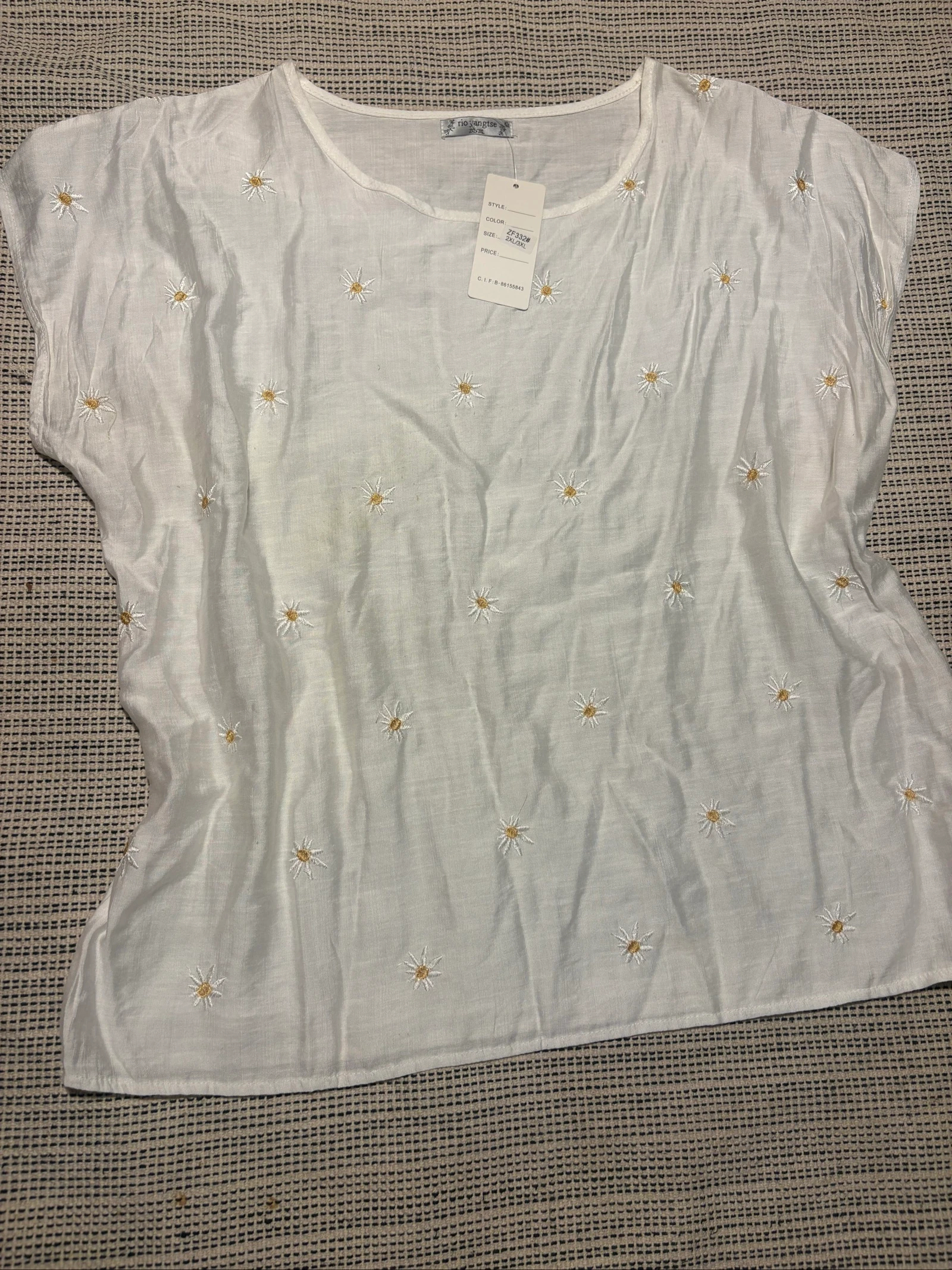 Blouse blanco margaritas bordadas oversize talla xl 2xl 3xl nuevo rio yangtse blouse brodee marguerite